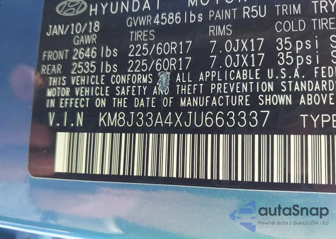 2018 Hyundai Tucson Sel from USA, damaged, VIN KM8J33A4XJU663337